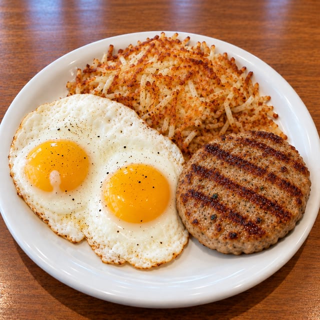 Turkey Hamburger Patty & Eggs.