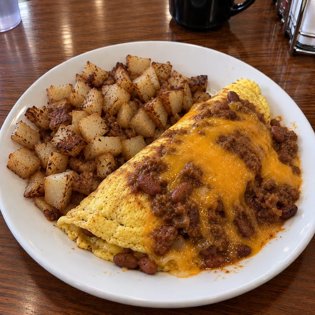 Chili Beans & Cheese Omelette.